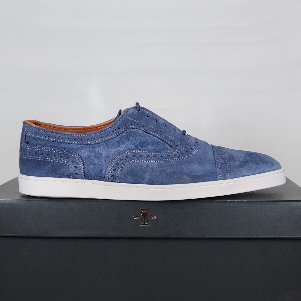 Allen Edmonds Strand Sneak Mens Size 9 Blue Suede Brogue Cap Toe Sneakers